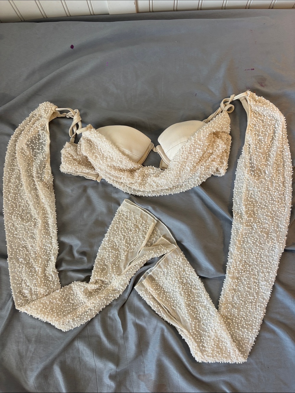 Oh Polly Beaded Sheer Ivory Top